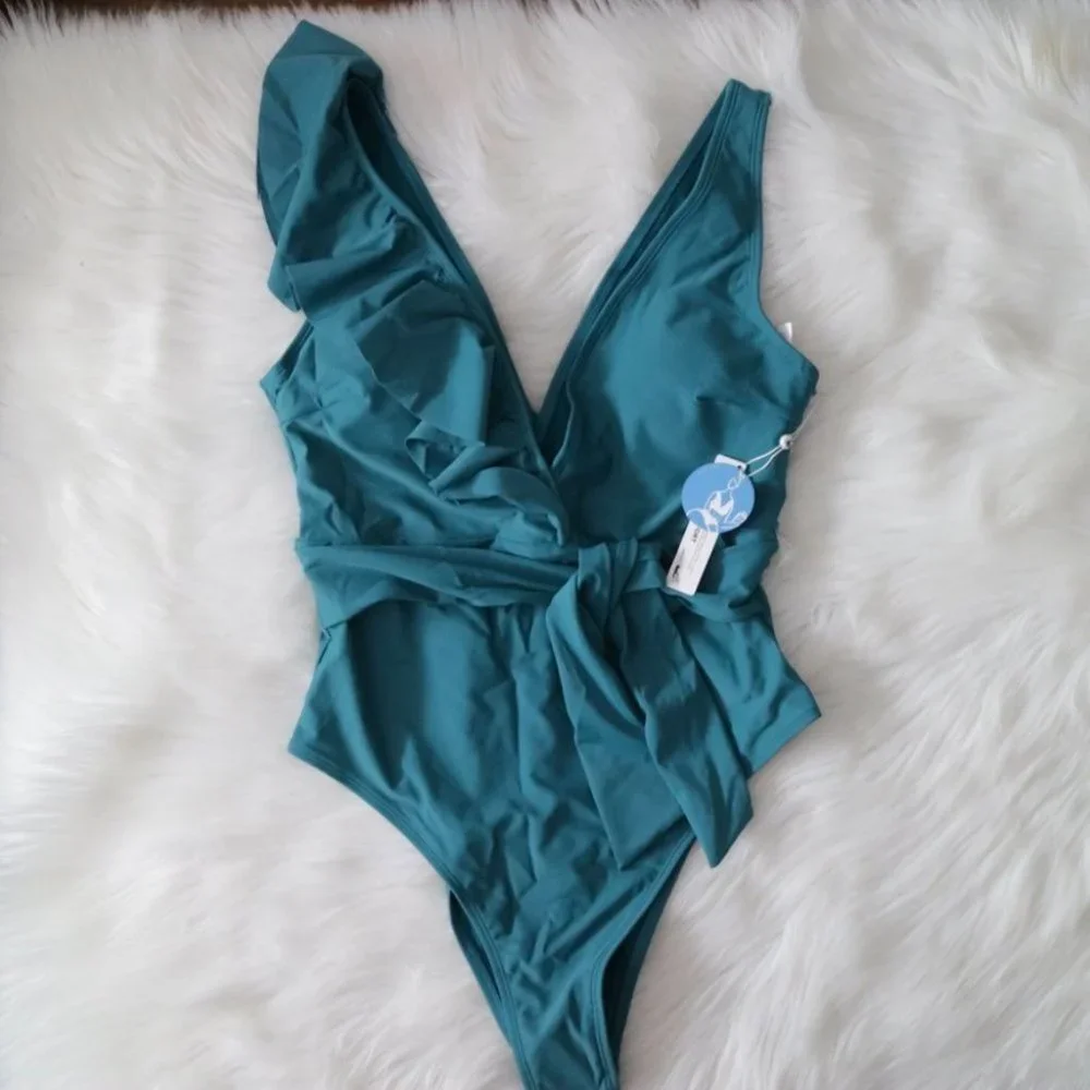 Cupshe Teal Ruffle One Piece Swimsuit - Picture 4 of 8
